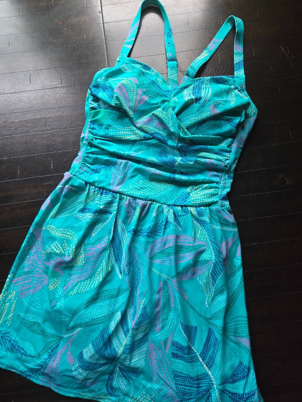 Denim Co Swim Dress Teal Floral 12